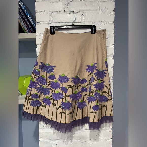 Basil & Maude Anthropologie Embroidered‎ Sequin Purple Floral Skirt Women's 10 - Picture 1 of 6